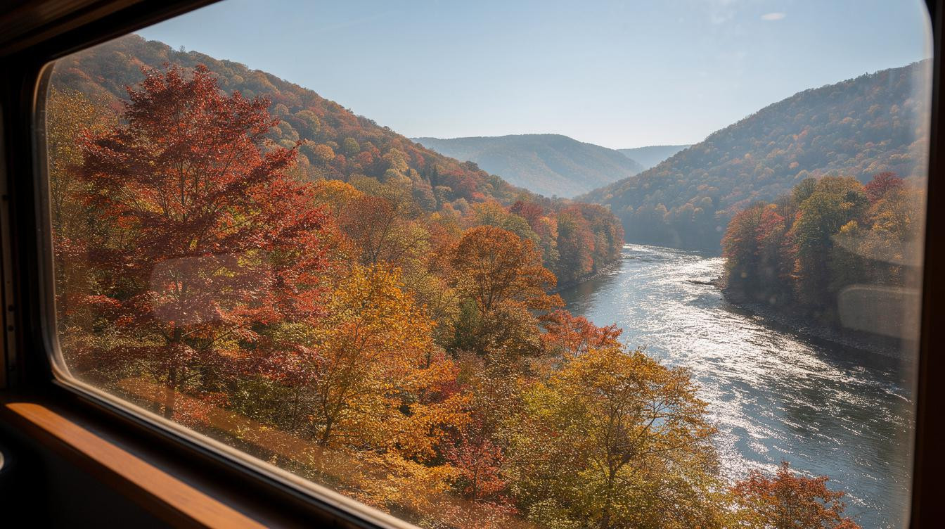 5 US train rides where fall color stays in the window for 2 to 10 hours straight