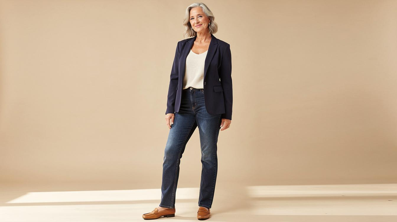 The blazer shoulder rule that fixes your jeans outfit at 50 instantly