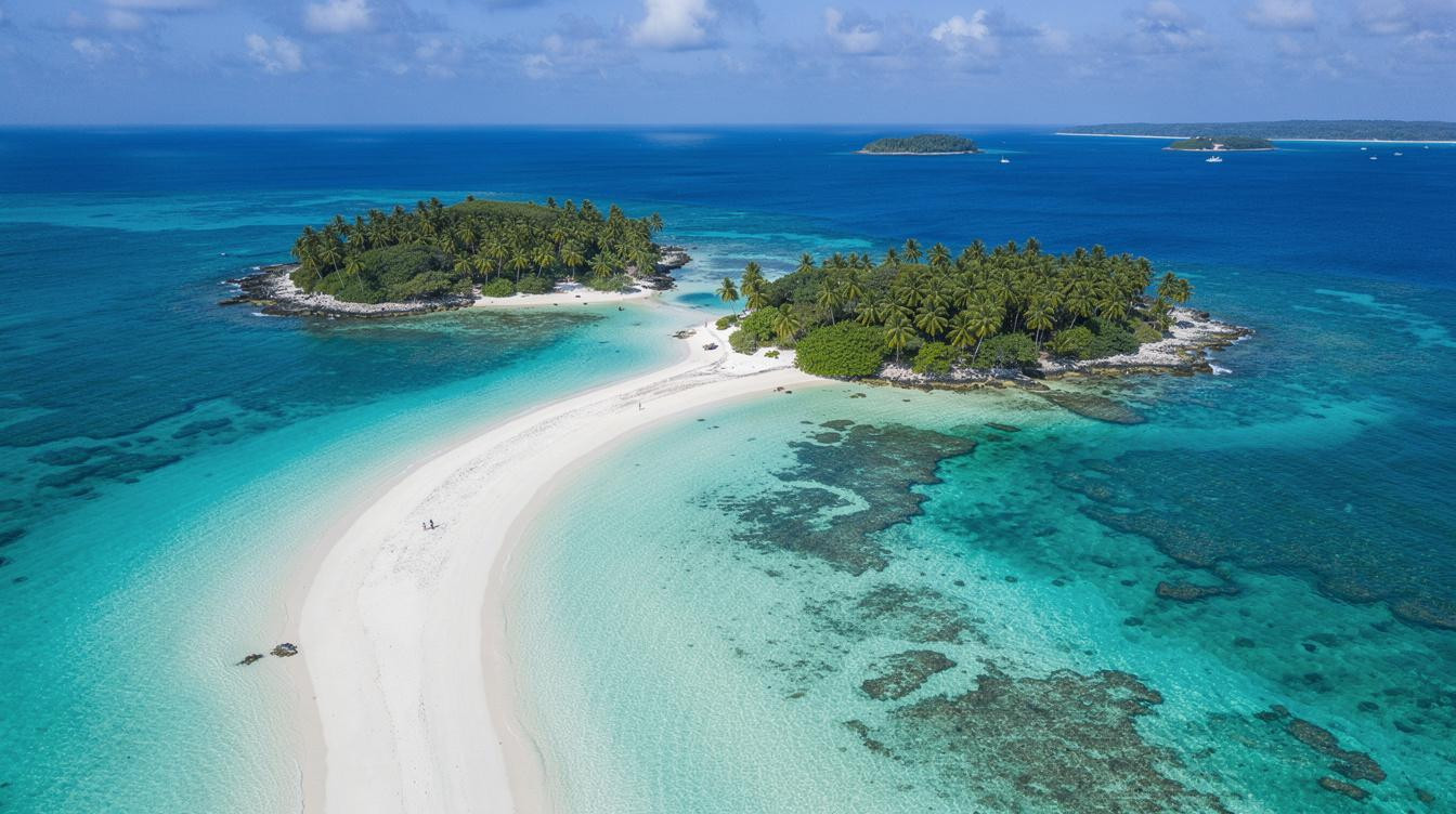 At low tide this Madagascar sandbar connects 2 islands, at high tide it vanishes