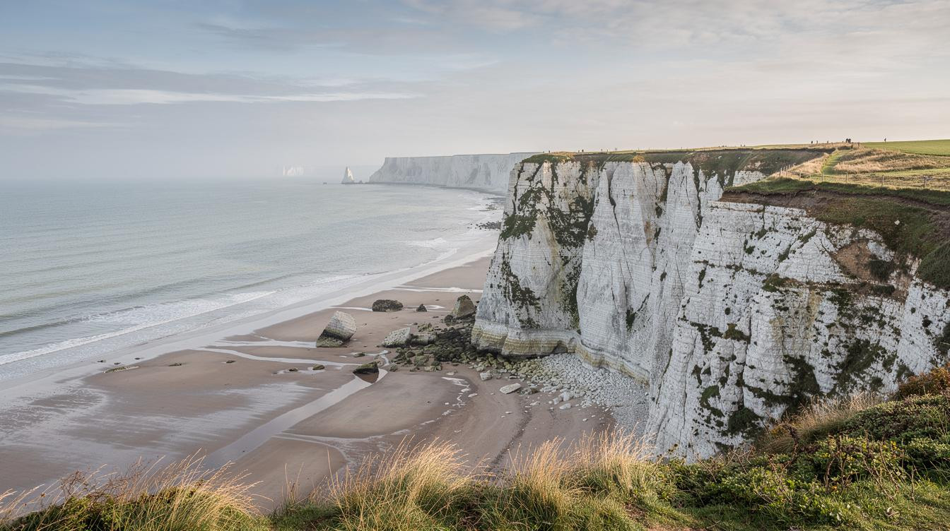 This French cliff faces England across 21 miles and the tide controls beach access
