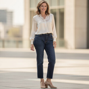 Silk and heels with jeans look costume-y at 53 unless this 1 hem rule holds