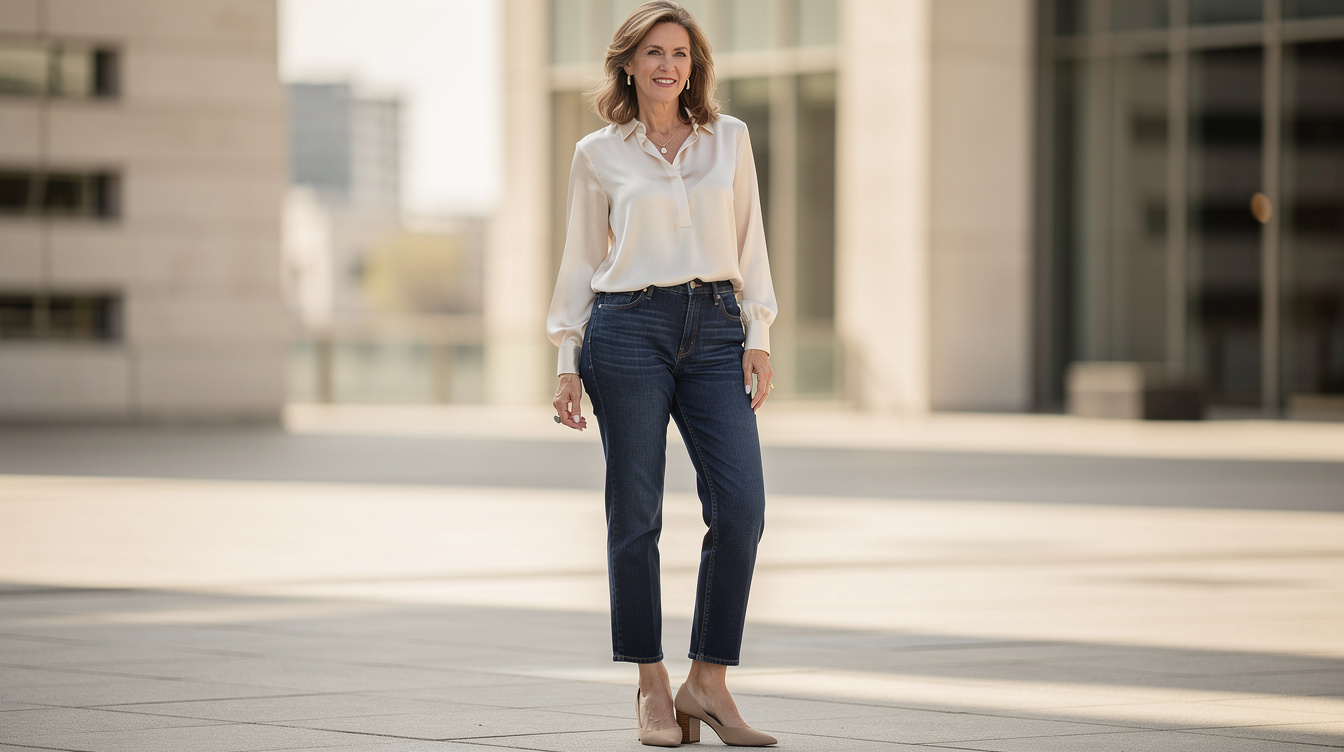 Silk and heels with jeans look costume-y at 53 unless this 1 hem rule holds