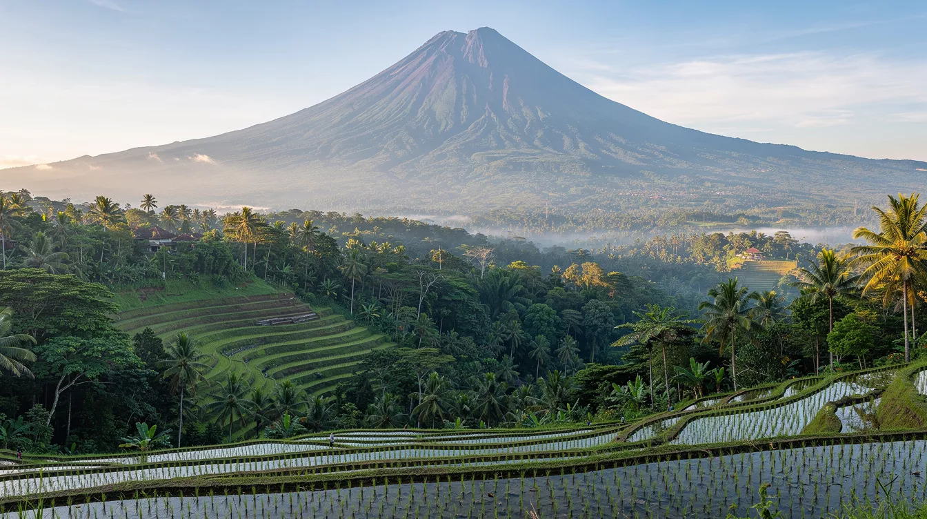Bali's volcano runs 10,308 feet up the middle and splits the island into 4 climates
