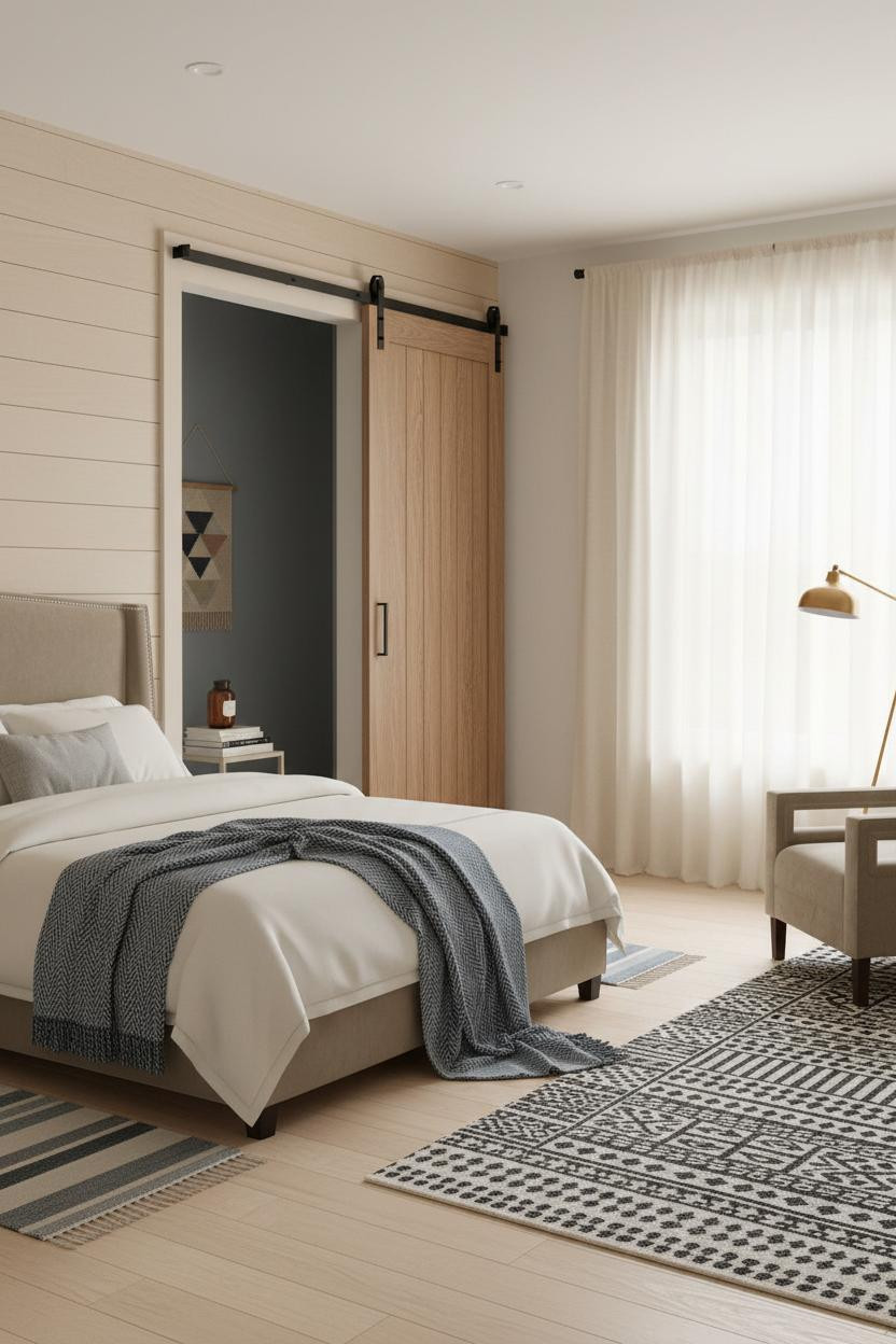 500 Sq Ft Studio Apartment Walnut Barn Door