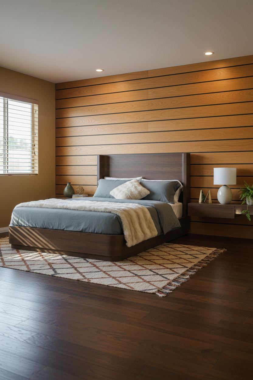60s Bedroom Oak Slat Walls
