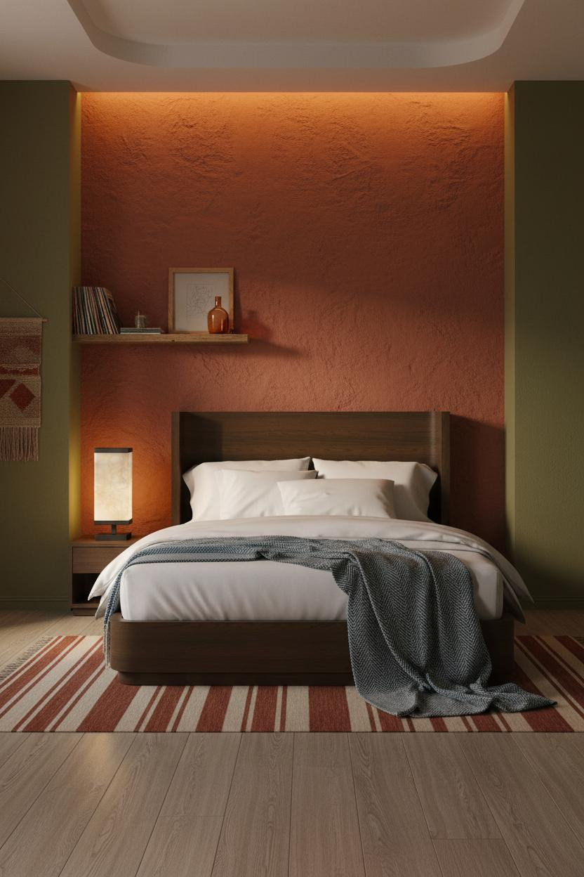 60s Bedroom Terracotta Accent Wall