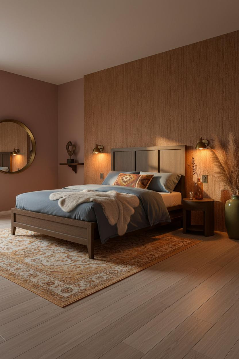 70s Bedroom Cognac Accent Wall Vintage