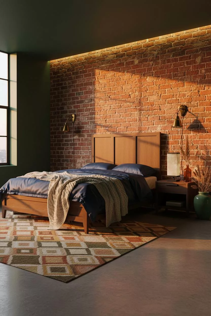 70s Bedroom Exposed Brick Maximalist Design