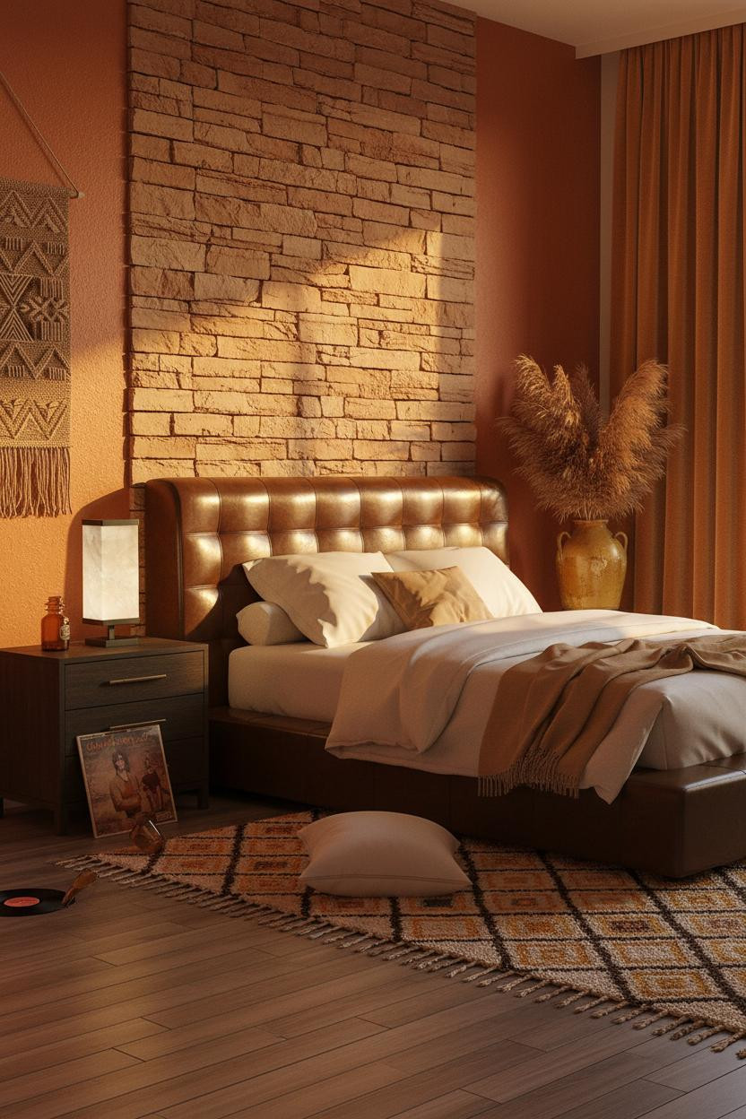 70s Bedroom Maximalist Stone Accent Wall