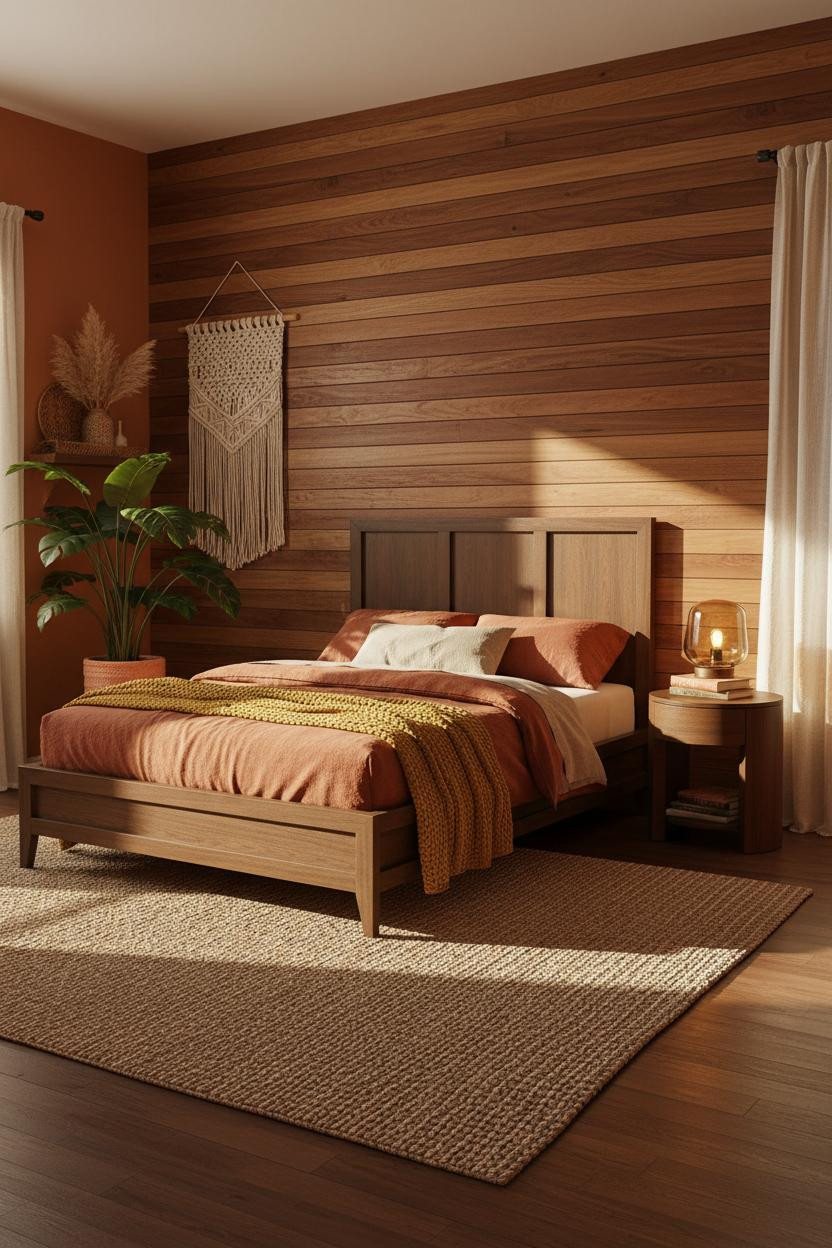 70s Bedroom Walnut Paneling Maximalist Decor