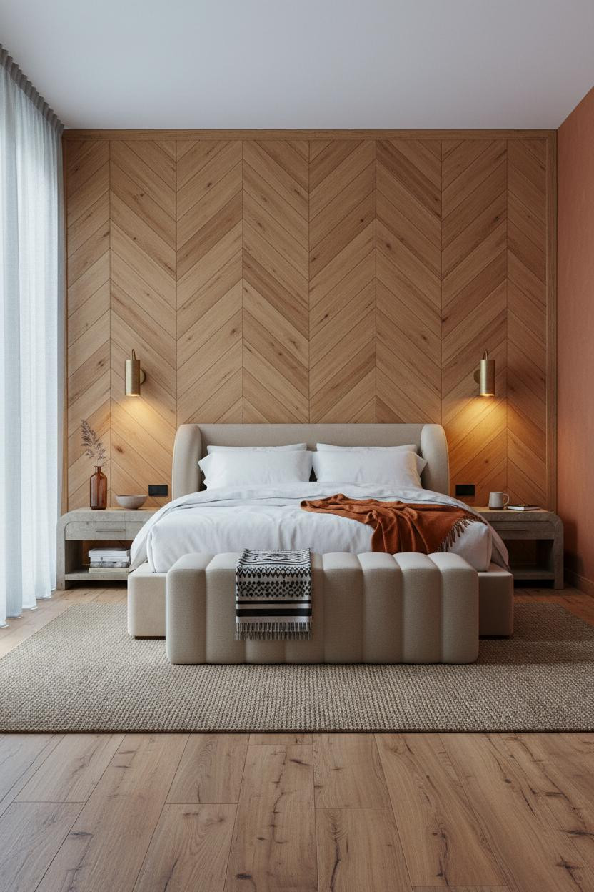 Adult Bedroom Couples Herringbone Headboard