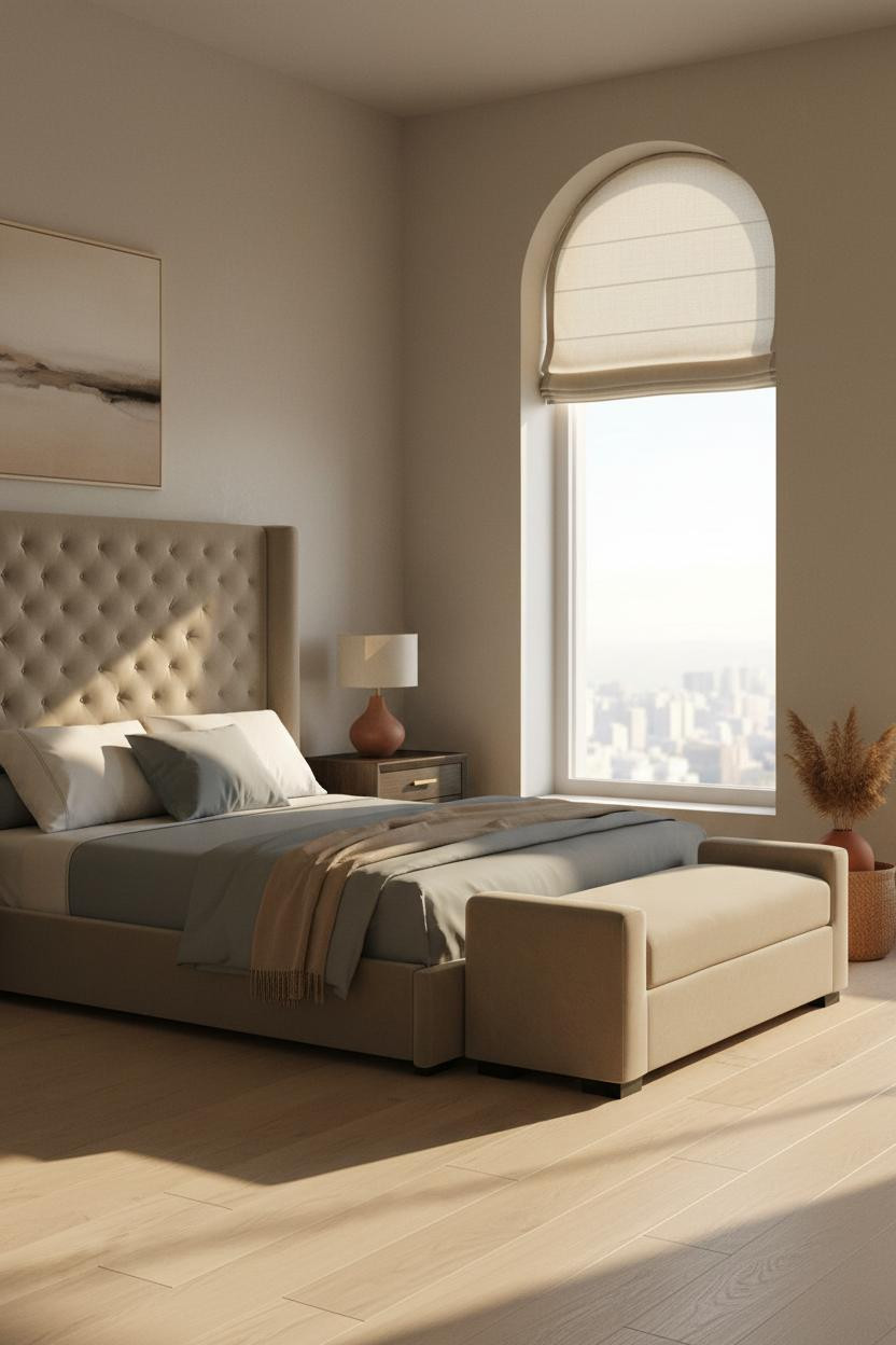 Adult Bedroom Couples Japandi Arched Window