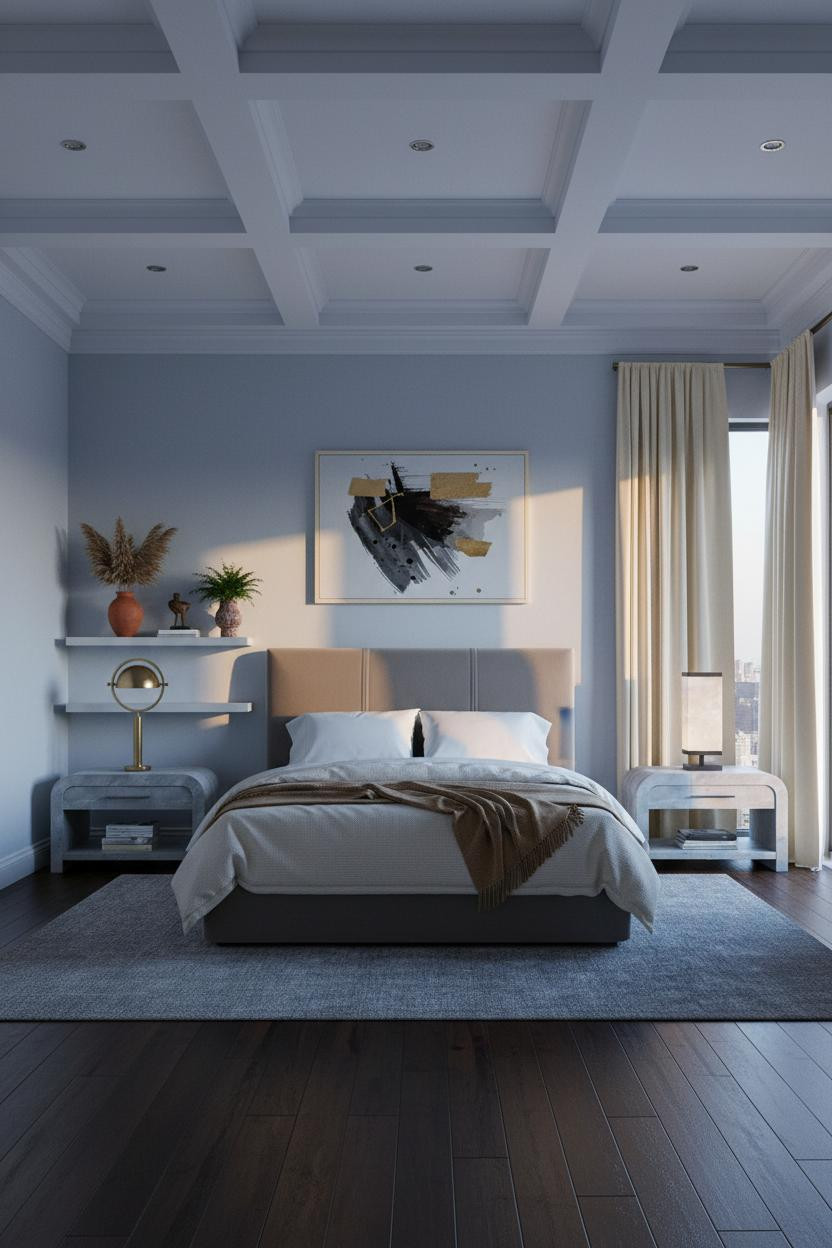 American Classic Bedroom Coffered Ceiling Design