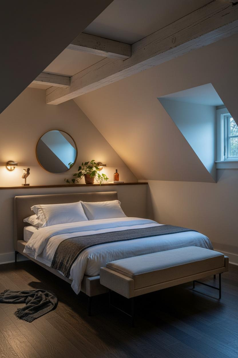 Attic Guest Room Sloped Ceiling Beams