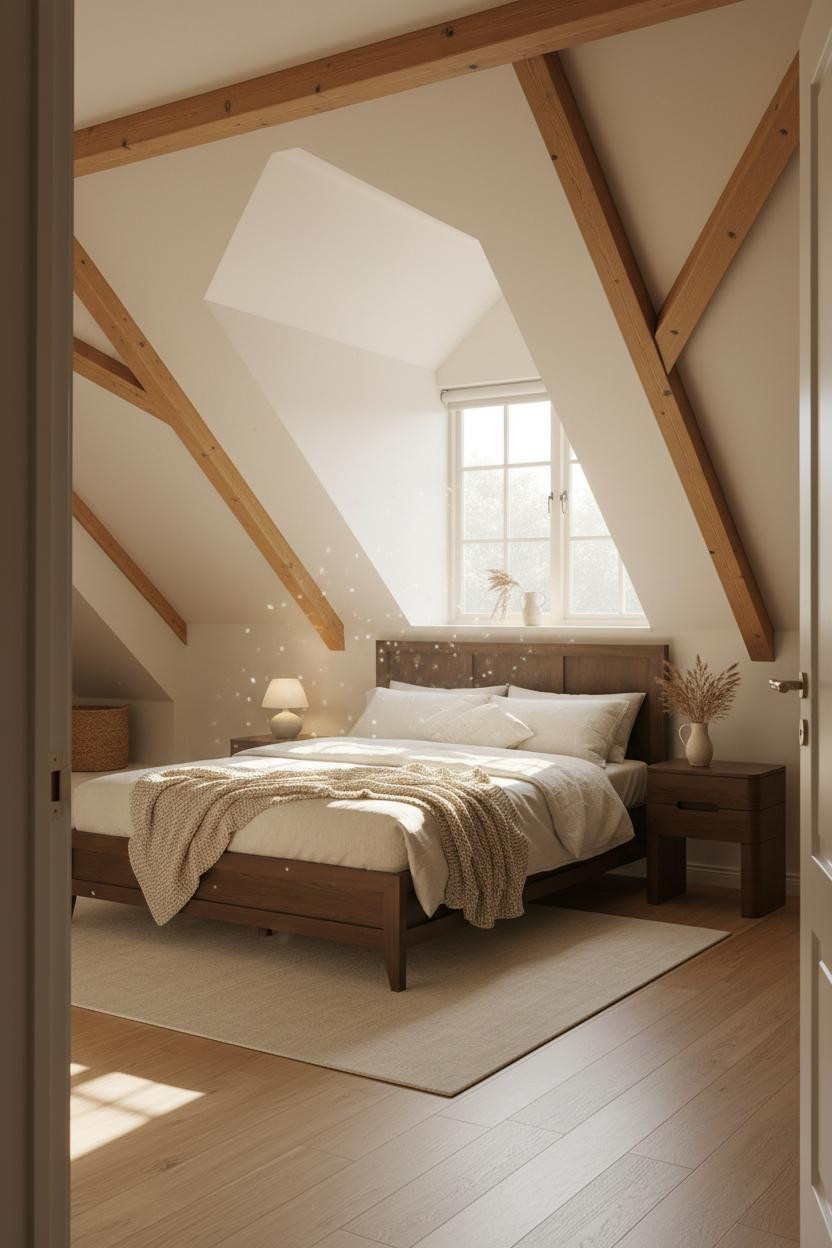 Attic Loft Bedroom Japandi Sloped Ceiling