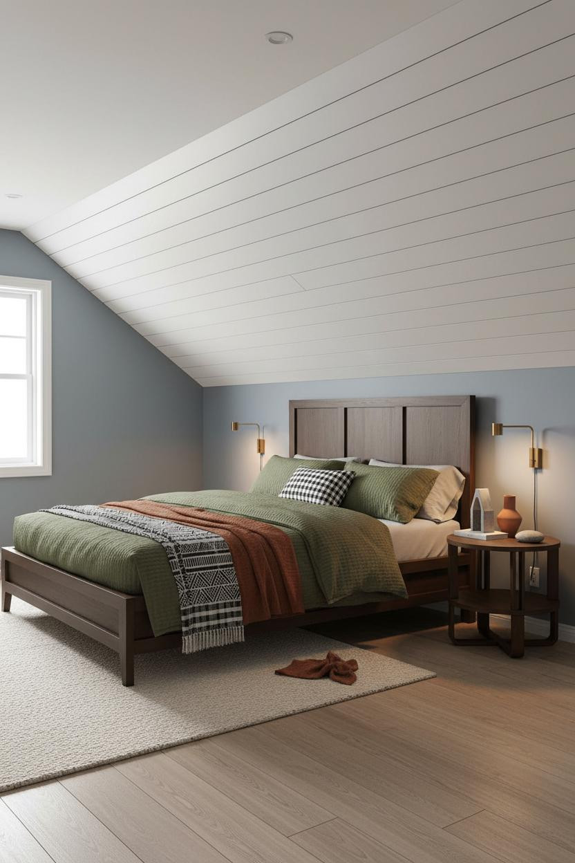 Attic Loft Bedroom Sloped Ceiling Coastal