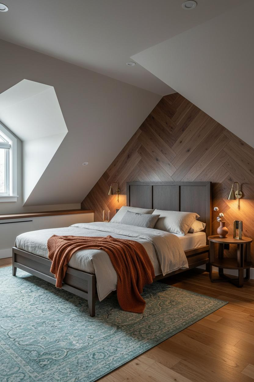 Attic Loft Bedroom Sloped Ceiling Herringbone