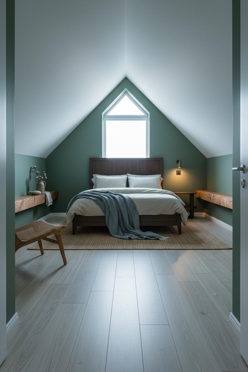 Attic Loft Bedroom Sloped Ceiling Japandi