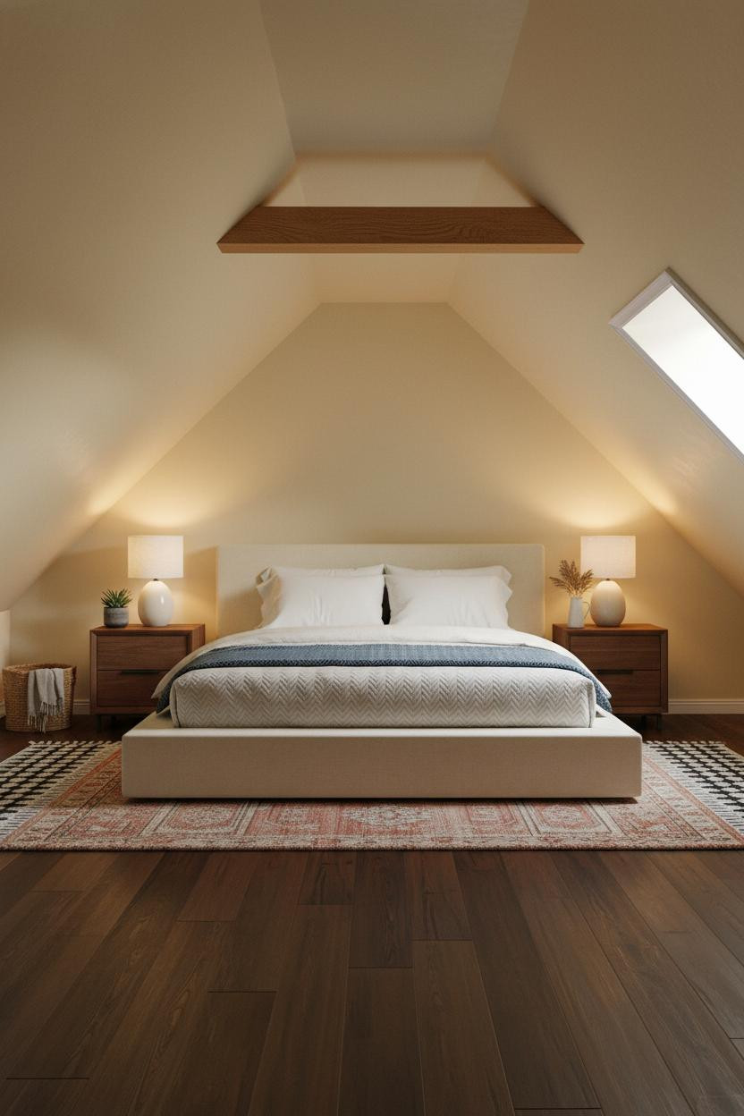 Attic Loft Bedroom Sloped Ceiling MCM Design