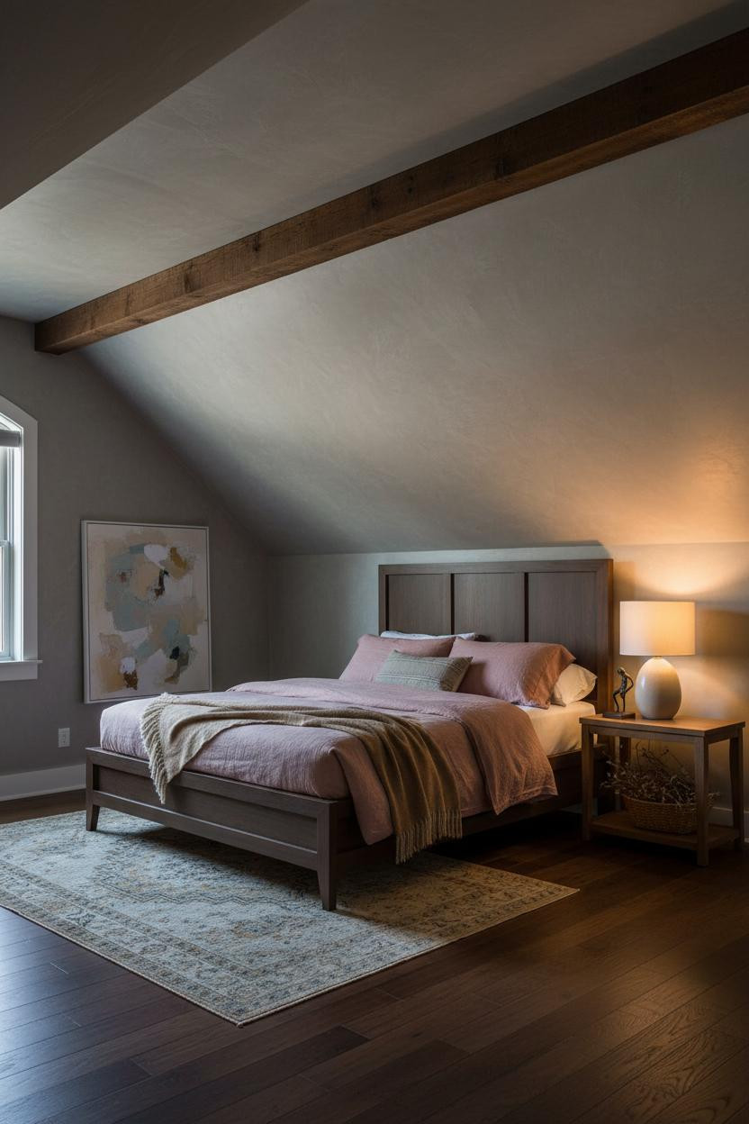 Attic Loft Bedroom Sloped Ceiling Warm Lighting