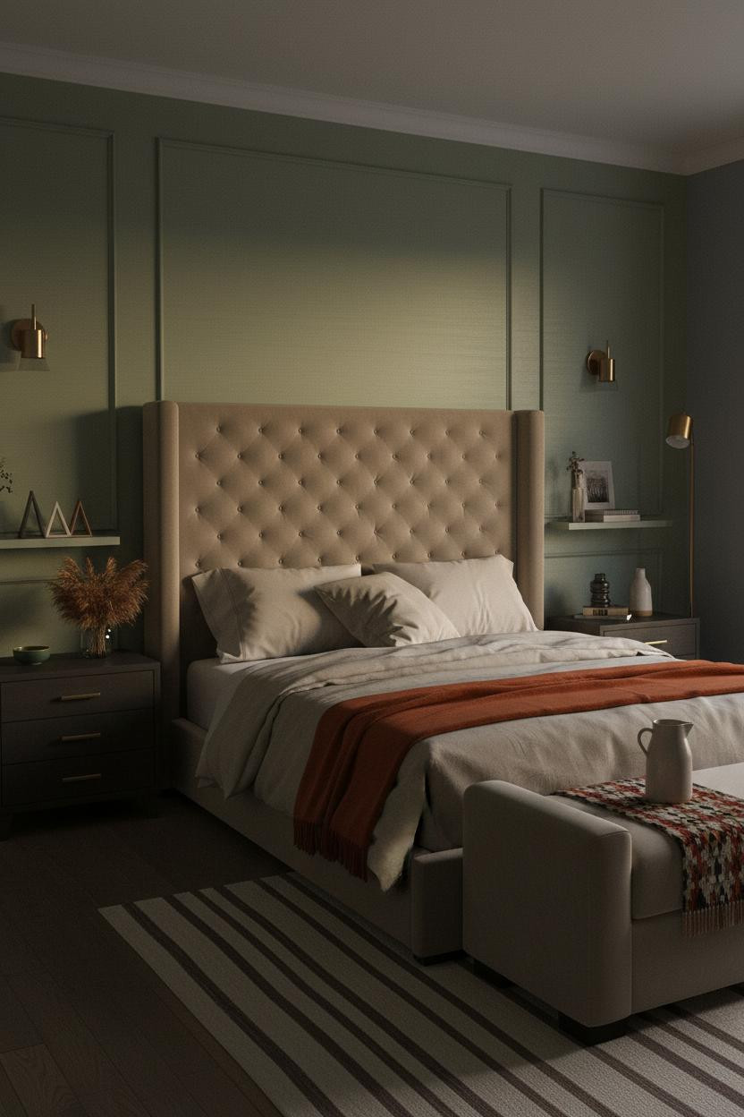 Bedroom Couple Pictures Sage Accent Wall