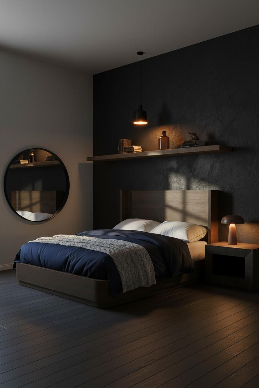 Black Oak Bedroom Dark Accent Wall