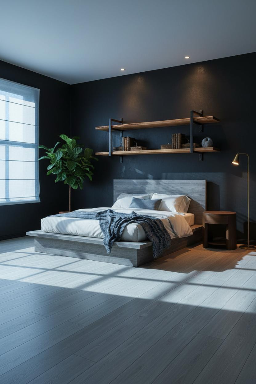 Black Oak Bedroom Floating Shelves