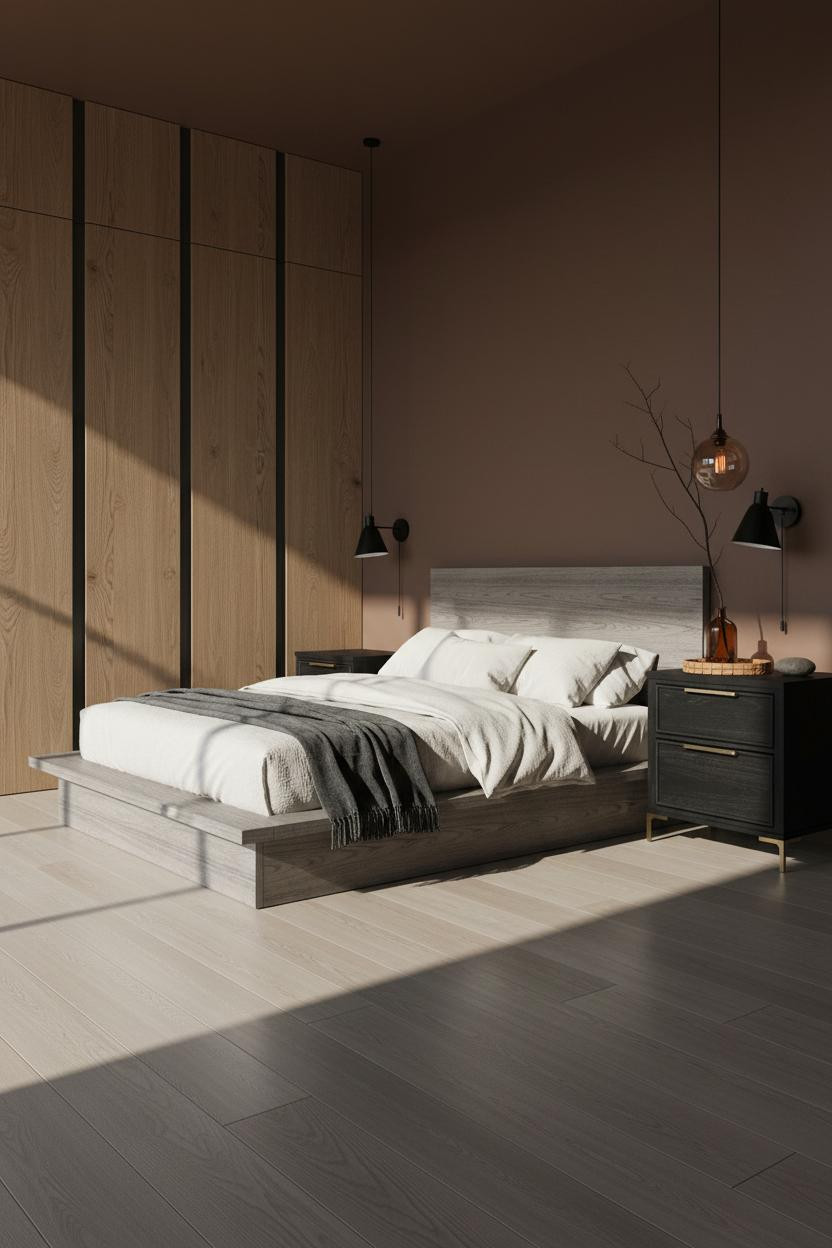 Black Oak Bedroom Industrial Paneling