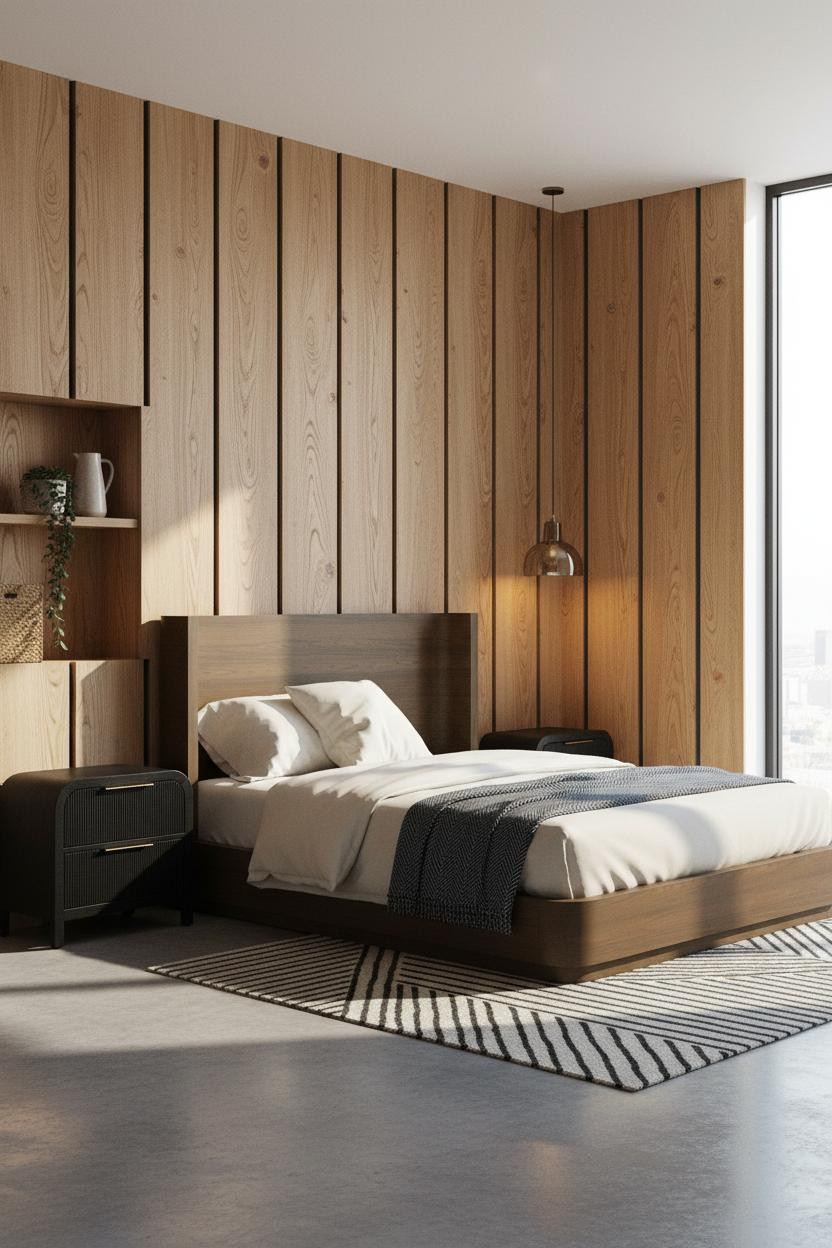 Black Oak Bedroom Vertical Paneling