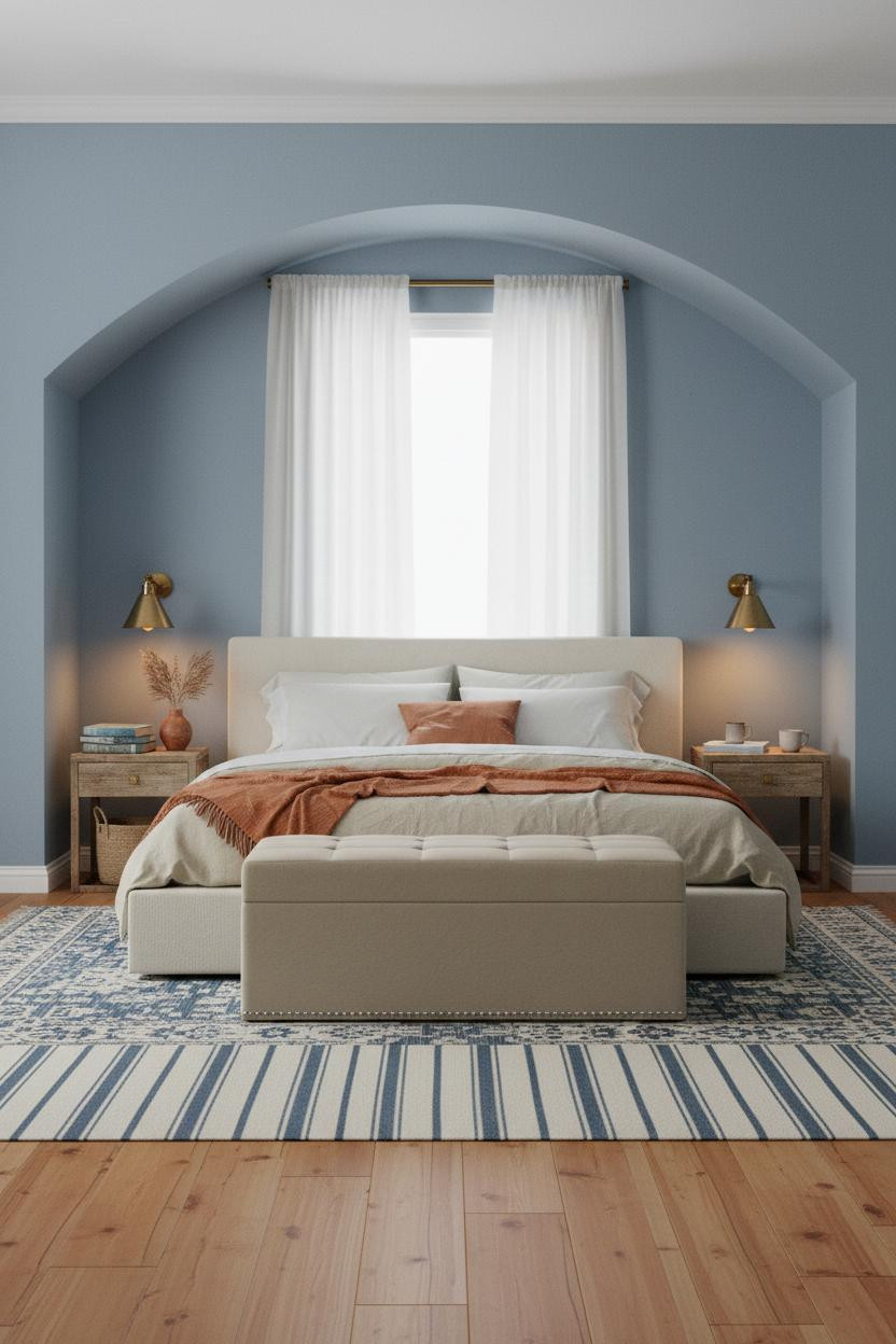 Blue Cottage Bedroom Arched Alcove Design