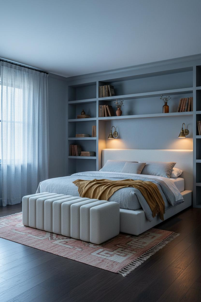 Blue Cottage Bedroom Built In Shelves