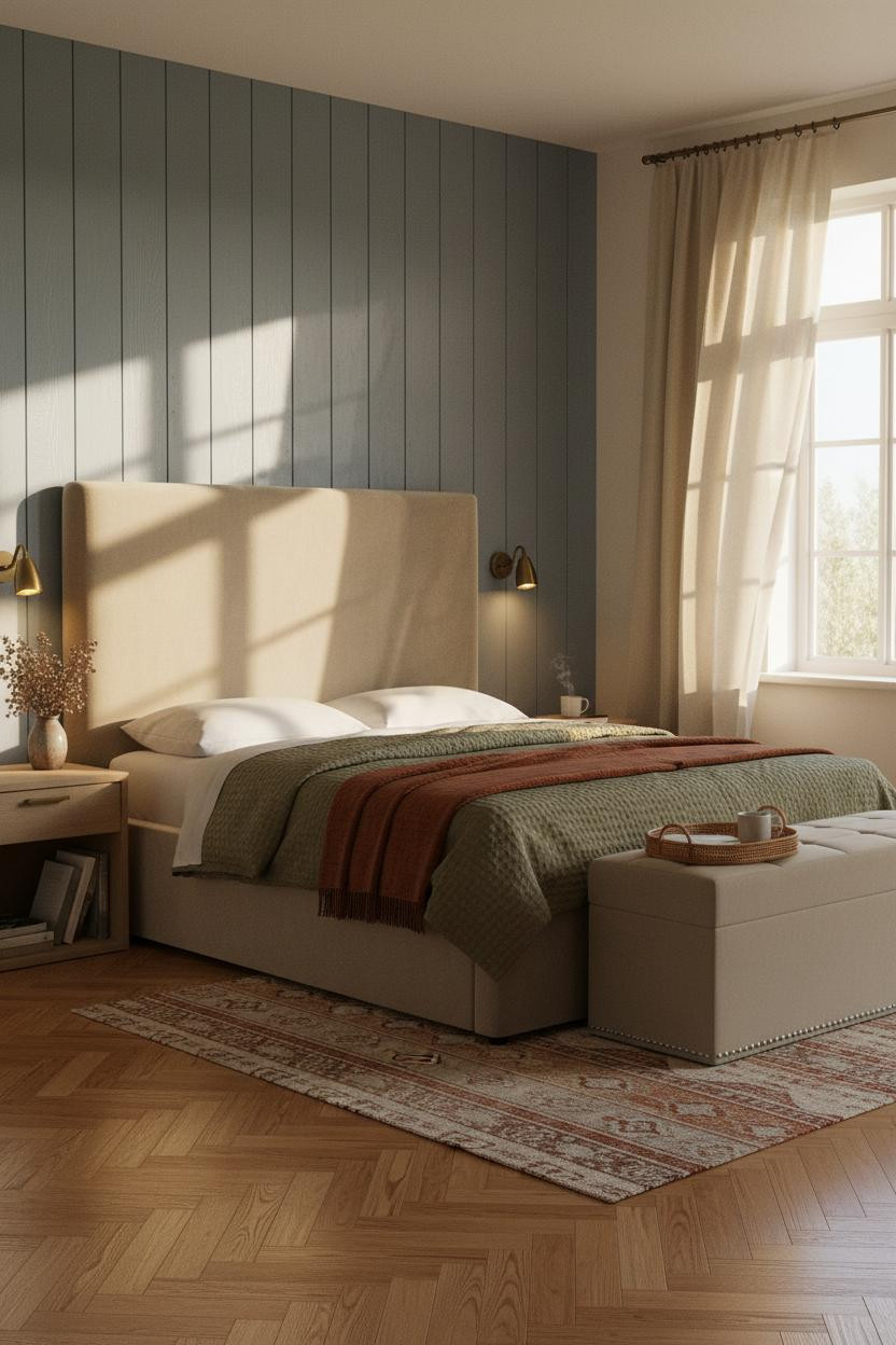 Blue Cottage Bedroom Denim Paneling Scandi