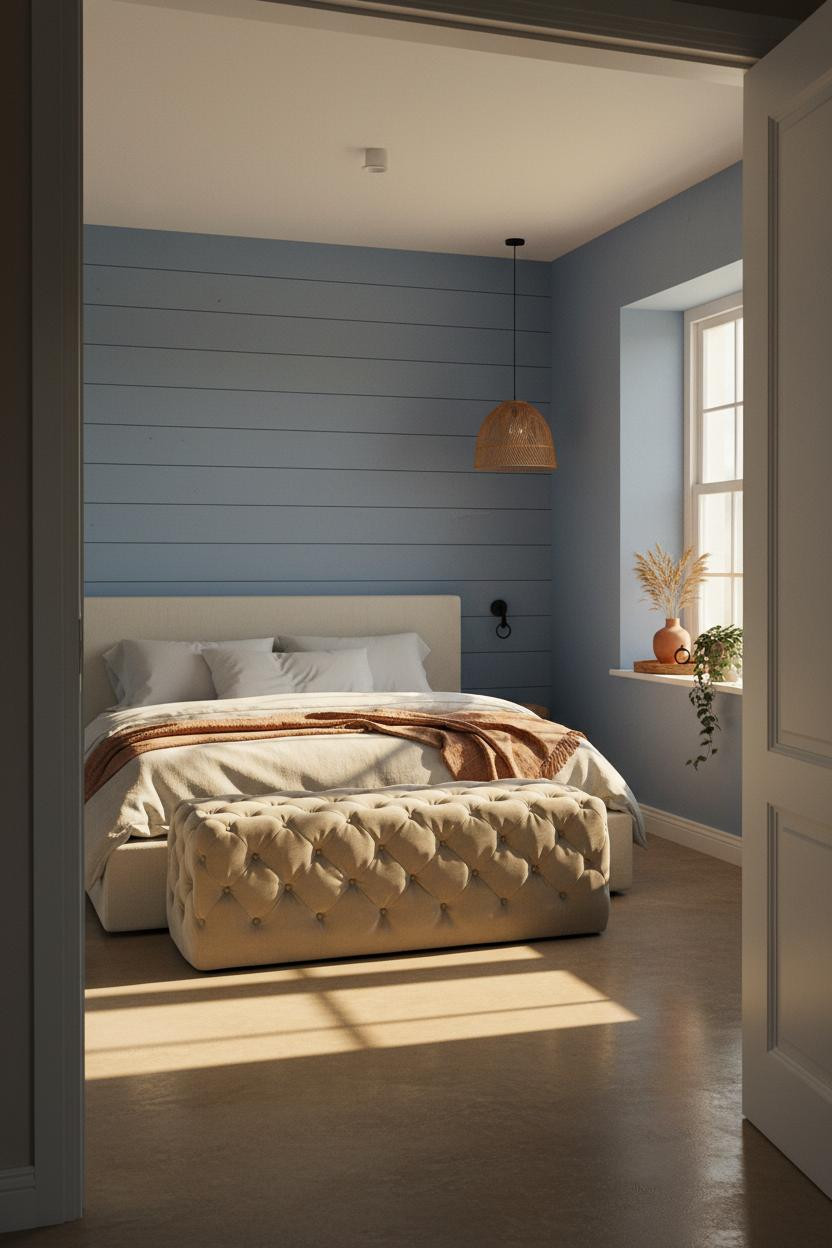 Blue Cottage Bedroom Shiplap Natural Light