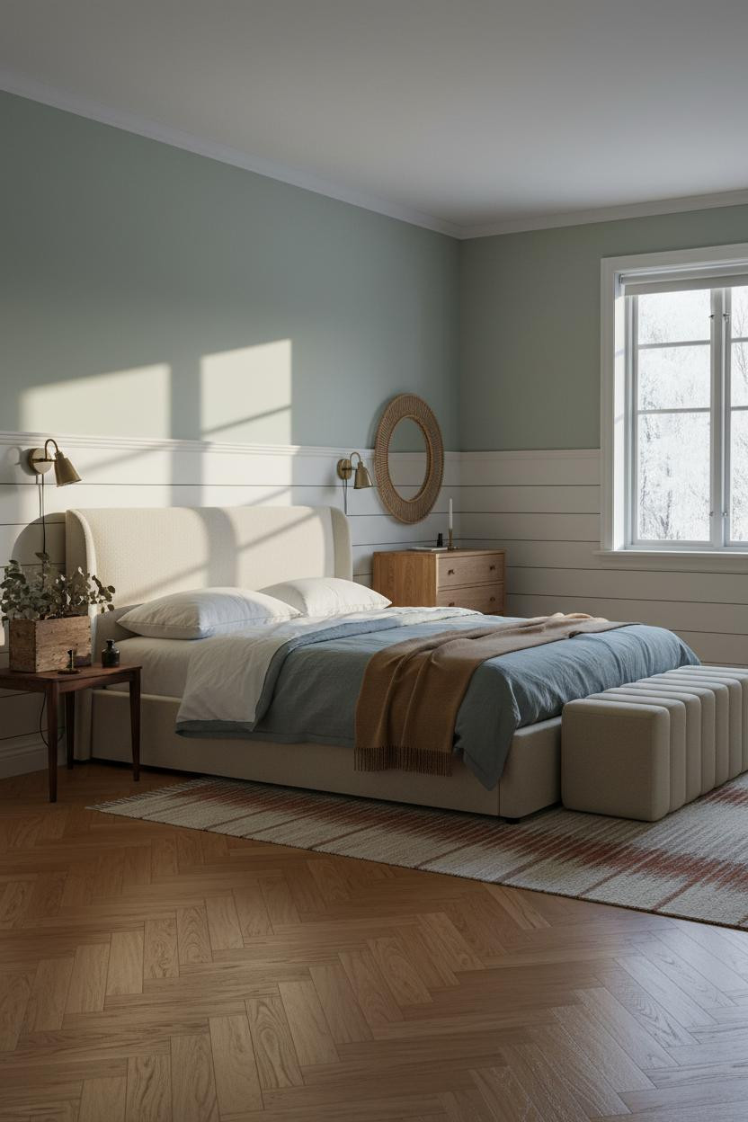 Blue Cottage Bedroom Wainscoting Nordic