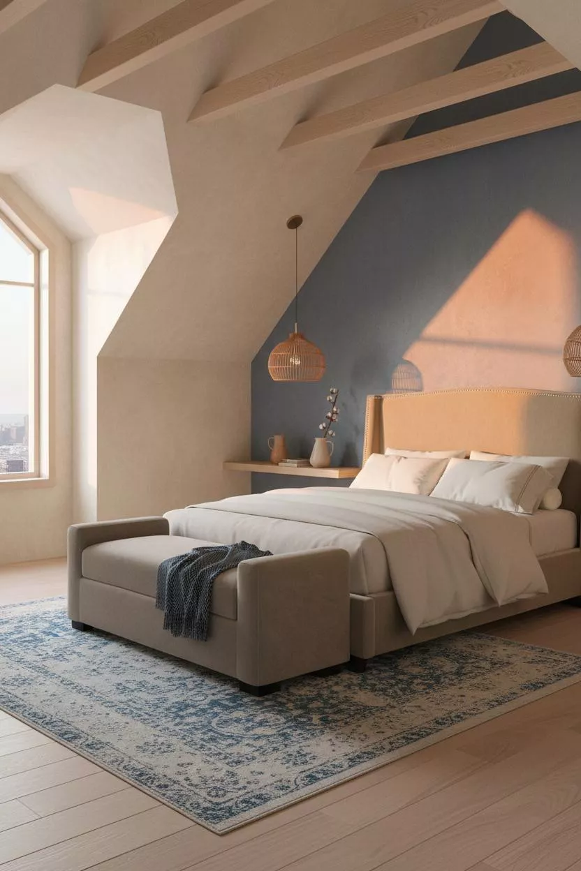 Boho Attic Bedroom Denim Accent Wall