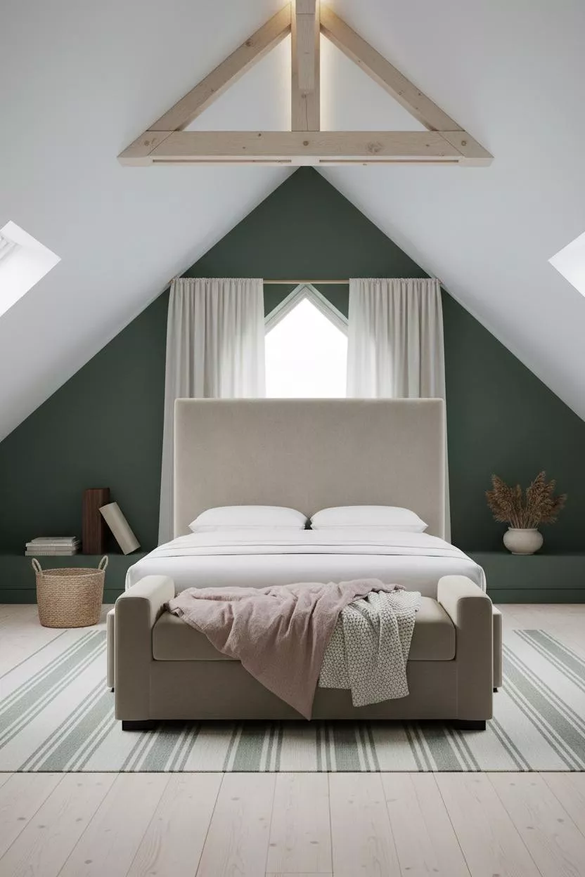 Modern Boho Attic Bedroom Moss Green Design