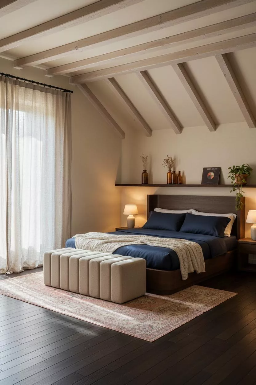 Boho Bedroom Attic Exposed Beams Natural Light