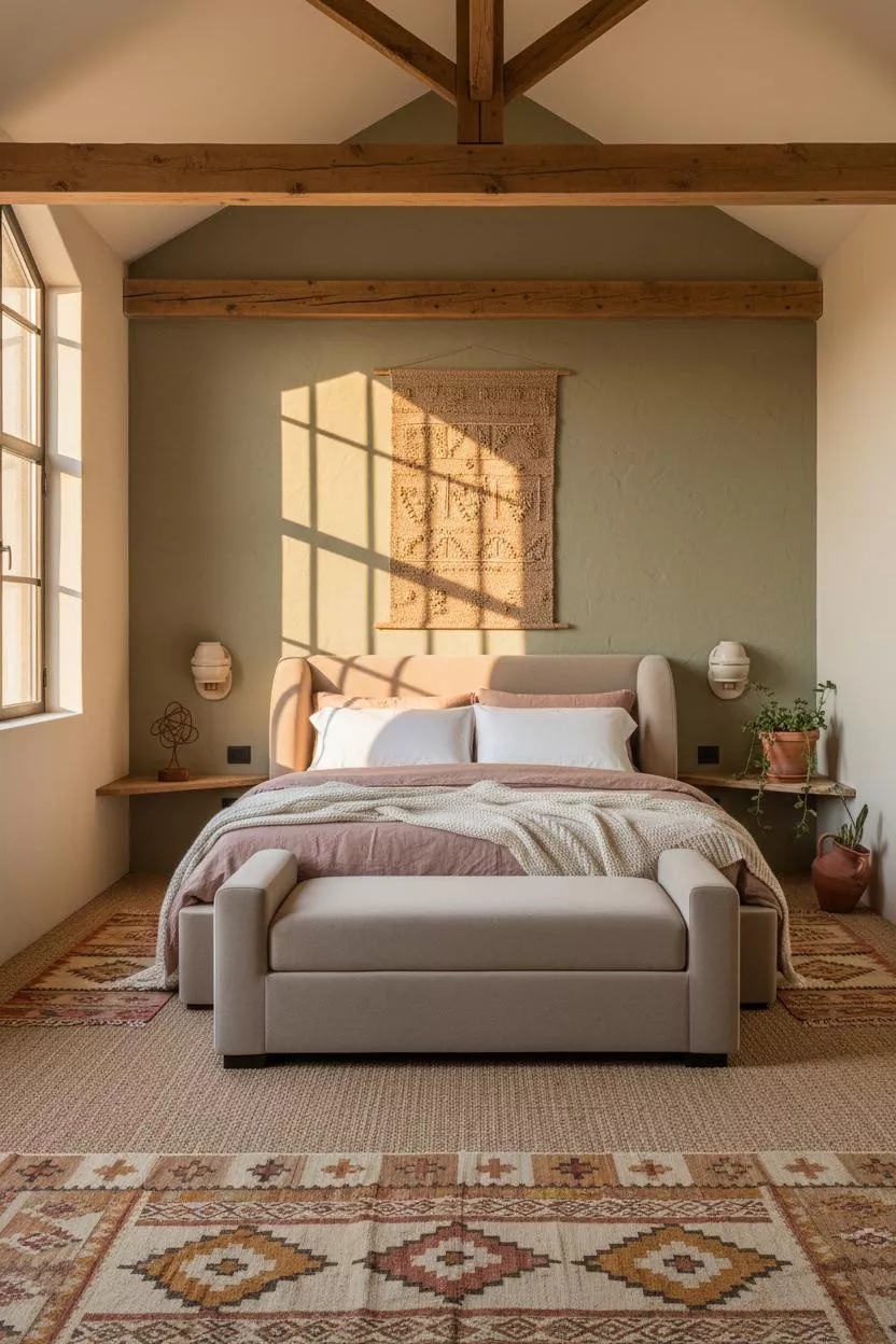 Boho Bedroom Design Attic Sage Accent Wall
