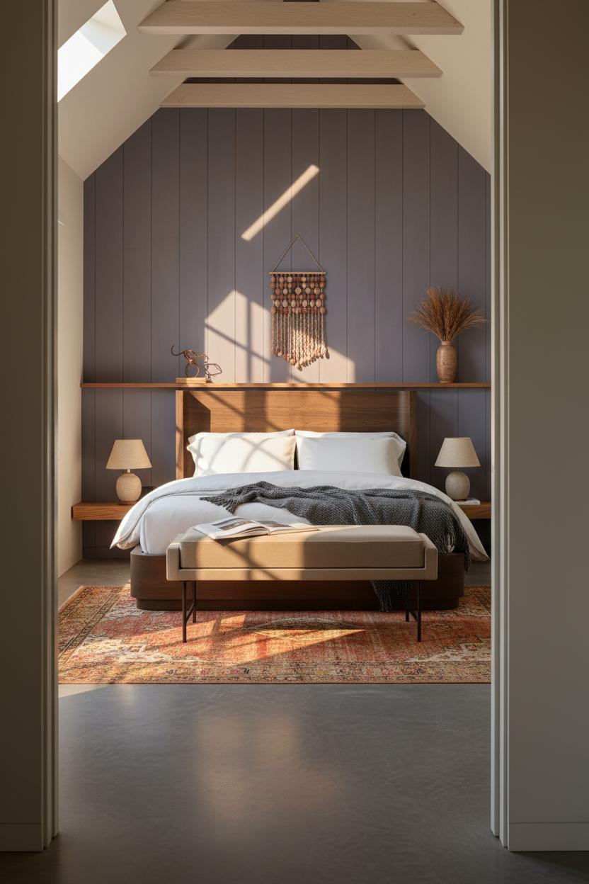 Boho Bedroom Design Indigo Accent Wall