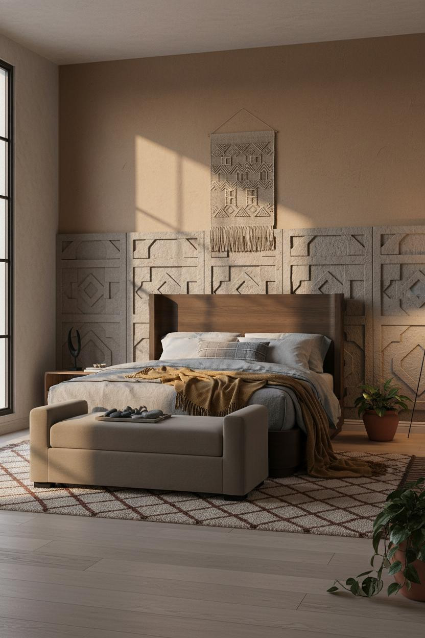 Boho Bedroom Earthy Mediterranean Wainscoting