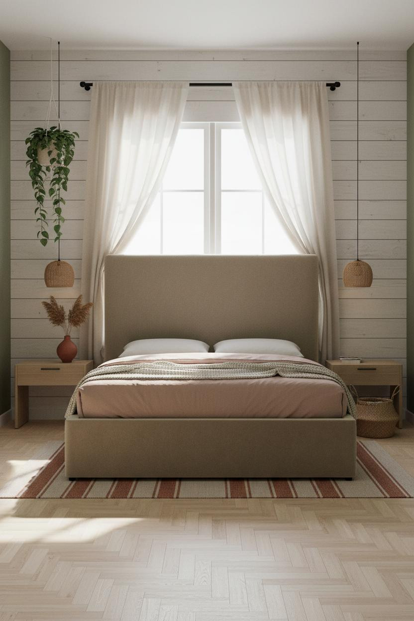 Modern Boho Bedroom Earthy Textures Shiplap