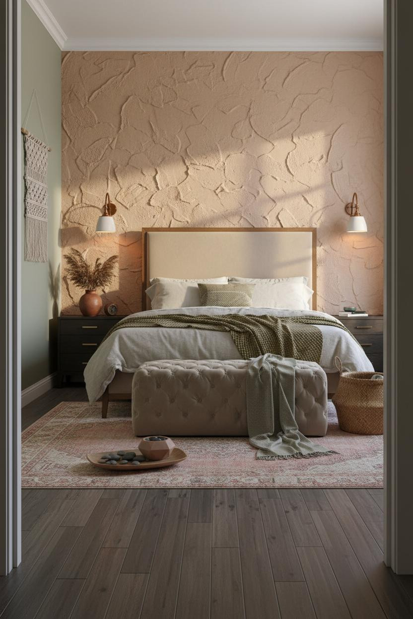 Boho Bedroom Earthy Warm Aesthetic Textured Plaster