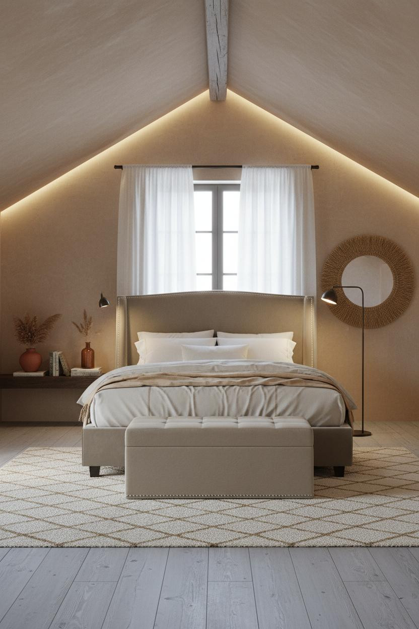 Boho Coastal Attic Bedroom with Neutral Beachy Tones