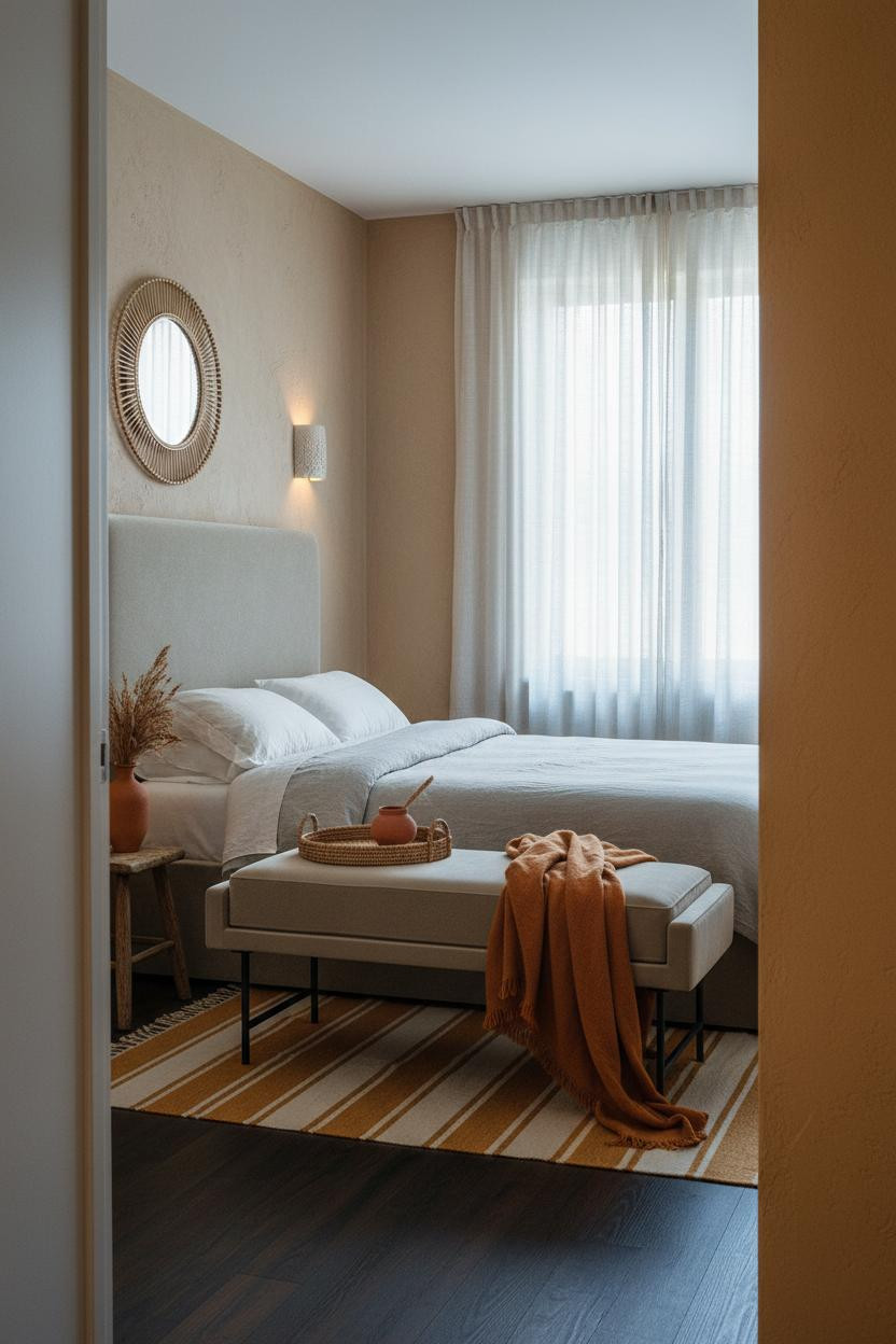 Boho Studio Apartment Linen Curtains Rattan Cozy Modern Spaces
