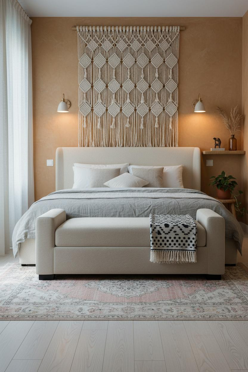 Boho Studio Apartment Macrame Wall Hanging Cozy Chic Small Space Design