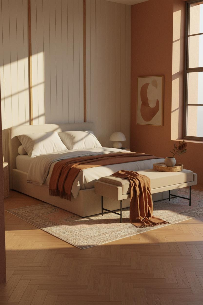 Boho Studio Apartment Warm Layered Accent Wall Design