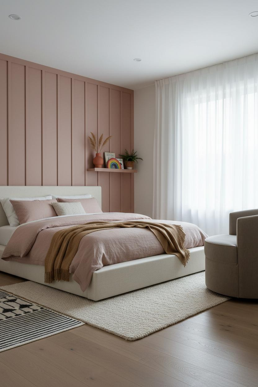 Childrens Bedroom Dusty Rose Board and Batten Design