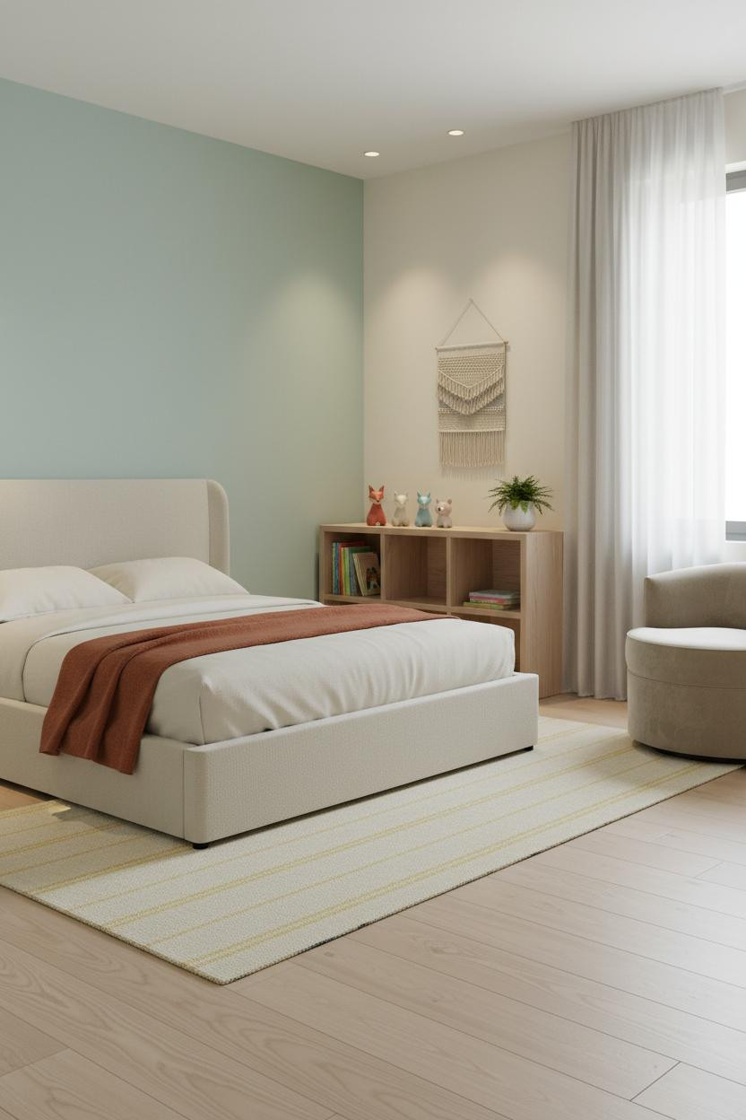 Childrens Bedroom Scandinavian Natural Wood Storage Design