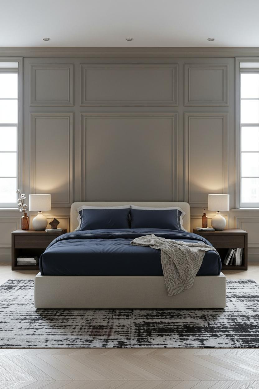 Classic Bedroom Coffered Walls Herringbone