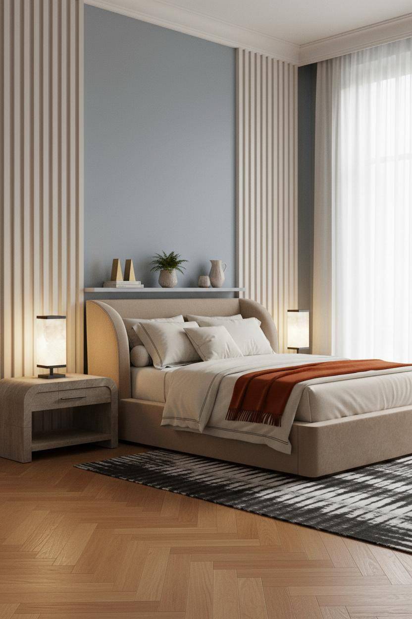 Classic Bedroom Design Fluted Columns Herringbone